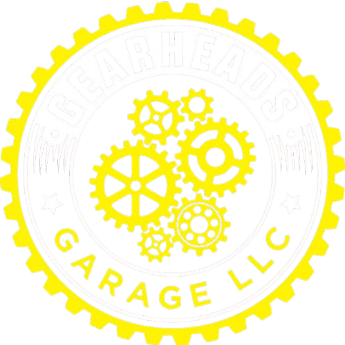 Circular yellow-and-white Gears Garage LLC logo with interlocking gears inside a toothed ring.