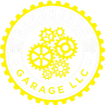 Circular yellow-and-white Gears Garage LLC logo with interlocking gears inside a toothed ring.