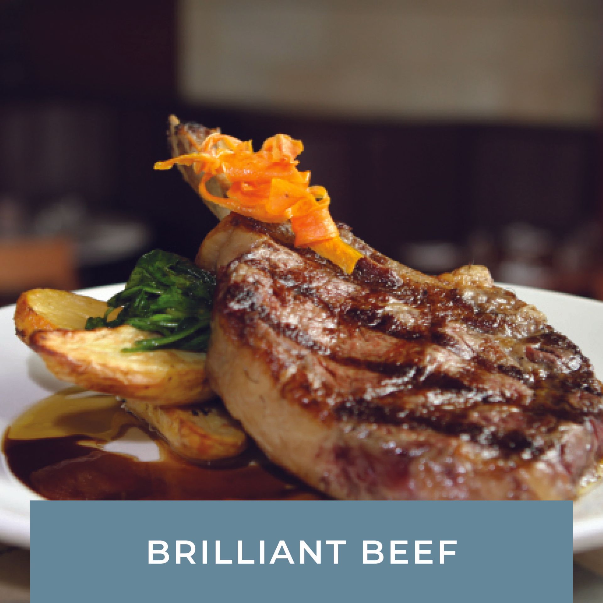 A plate of brilliant beef with potatoes and gravy
