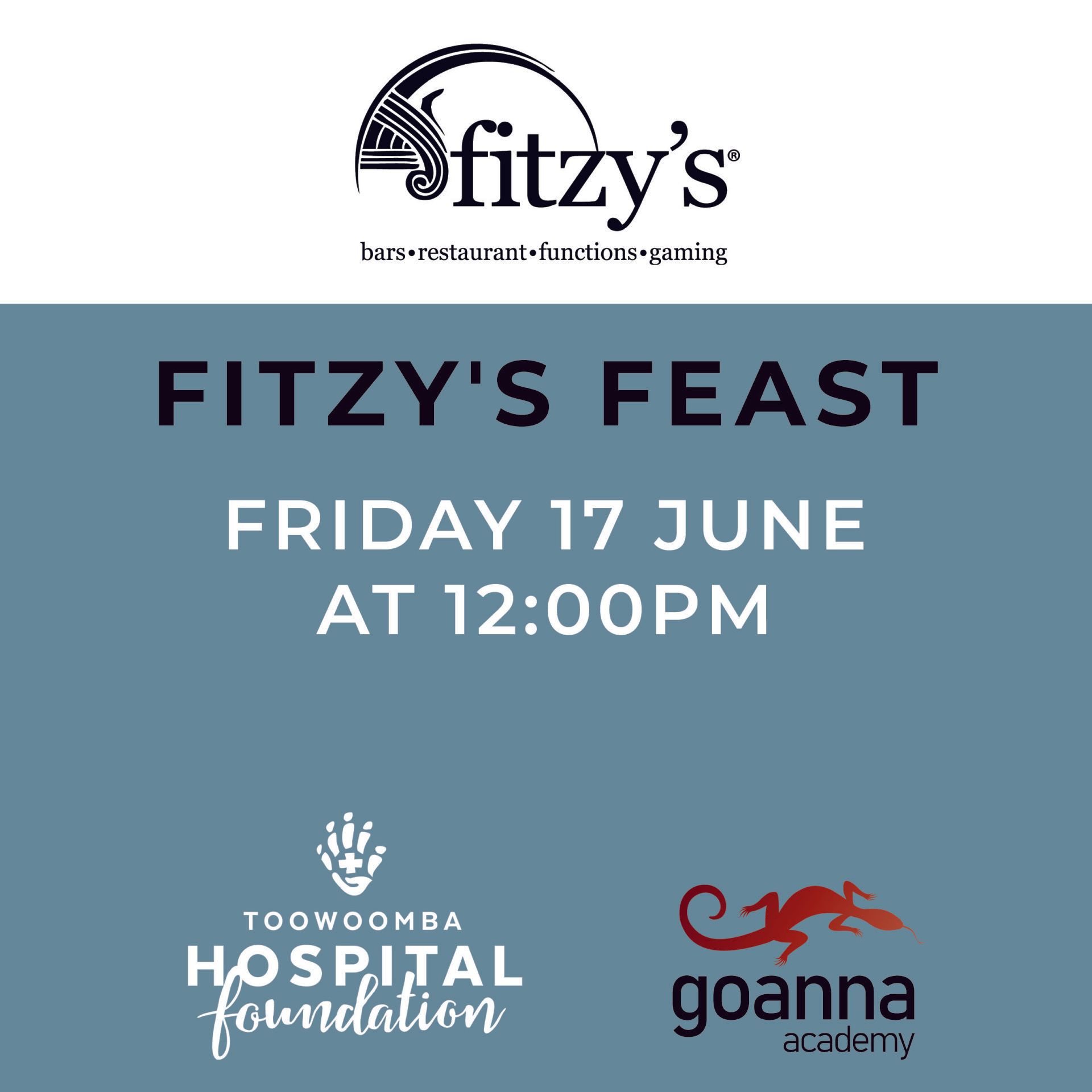 An advertisement for fitzy 's feast on friday june 17 at 12:00 pm