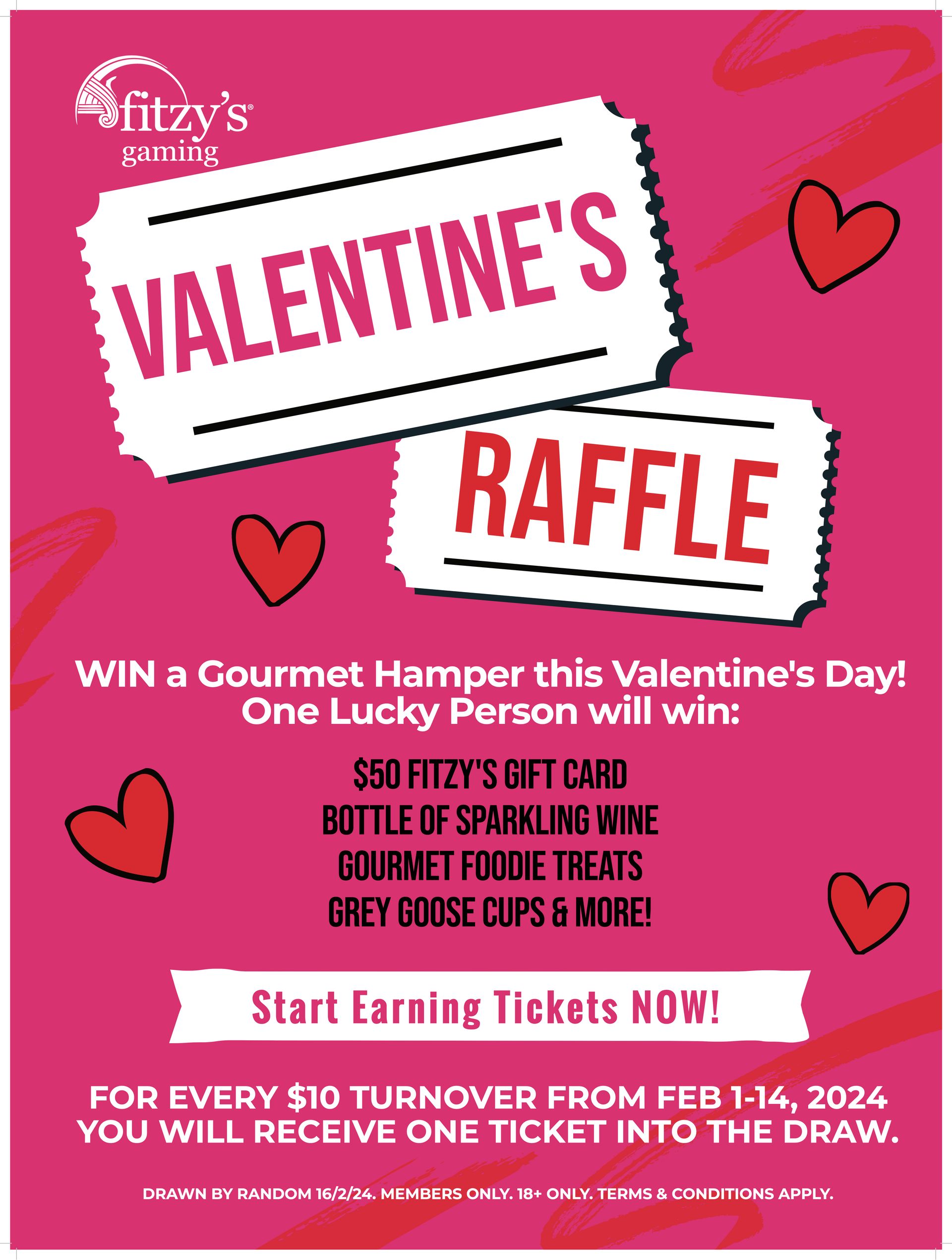 A valentine 's raffle is being held at filzy 's