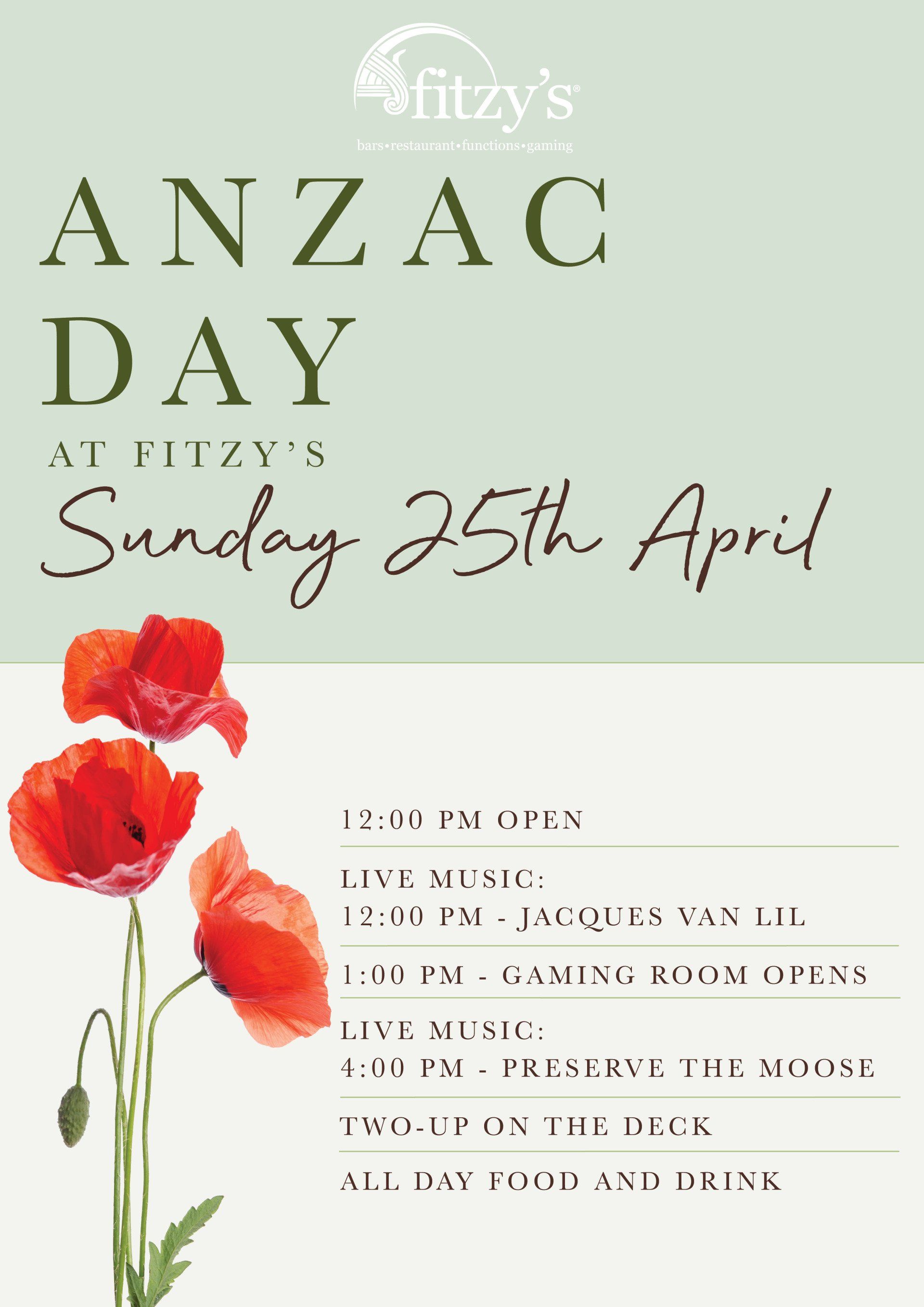 A poster for anzac day on sunday april 25th
