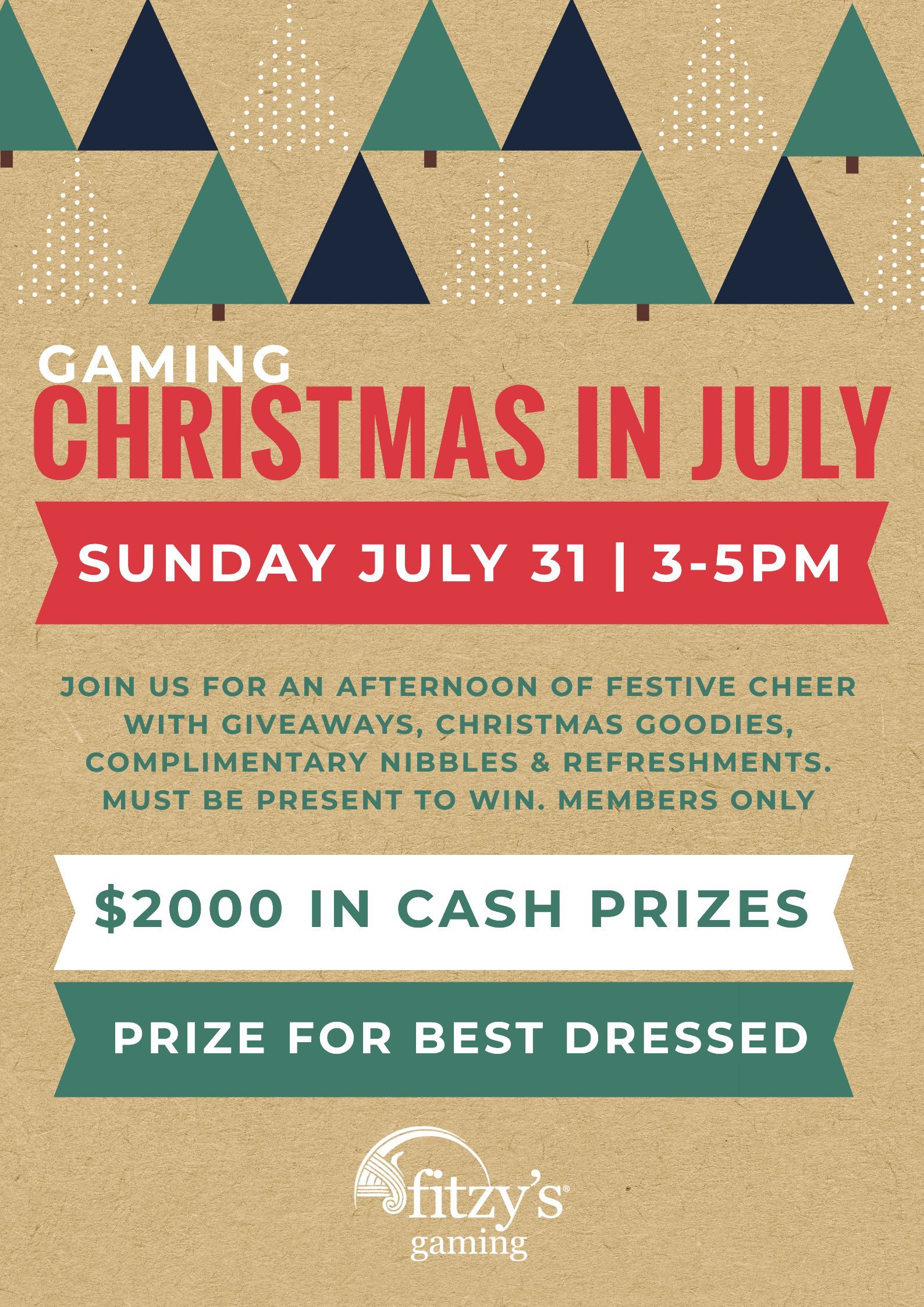 A poster for a gaming christmas in july event.