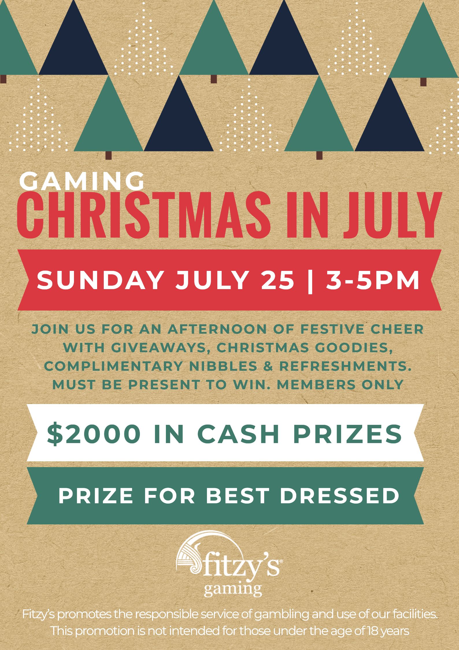 A poster for a gaming christmas in july event