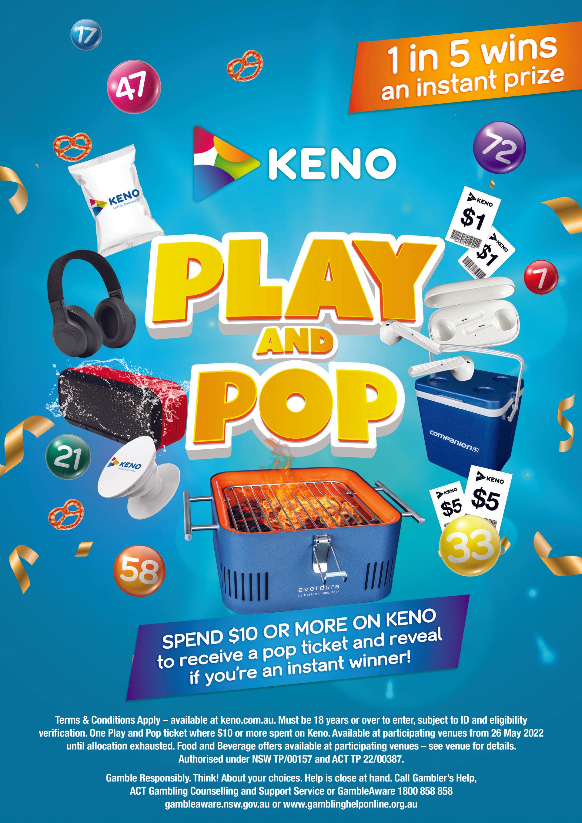 A poster for a keno play and pop event.