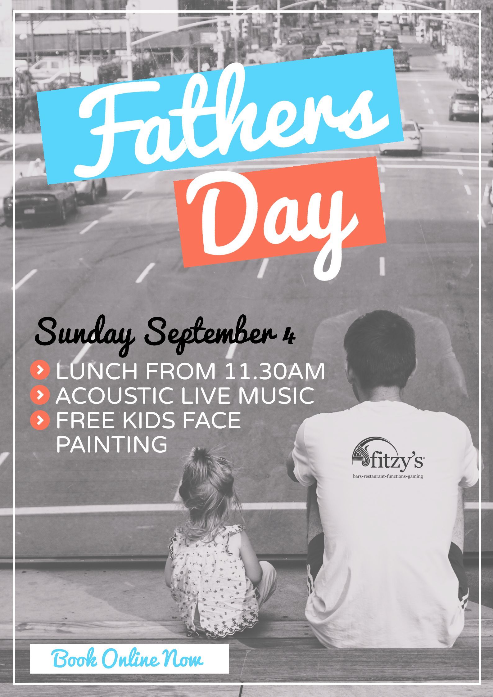 A poster for fathers day shows a man and a little girl