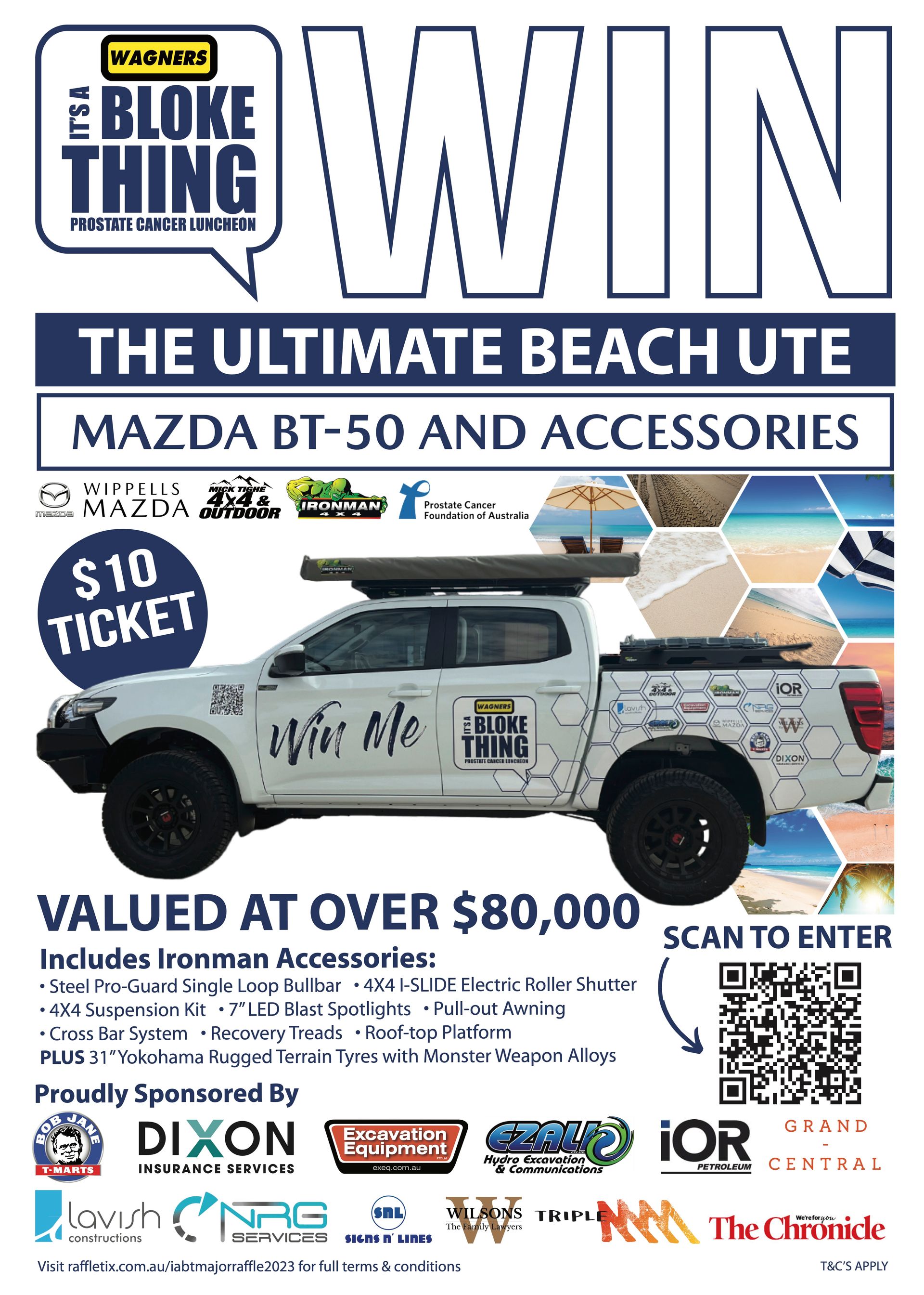 A poster for the ultimate beach ute mazda bt-50 and accessories.
