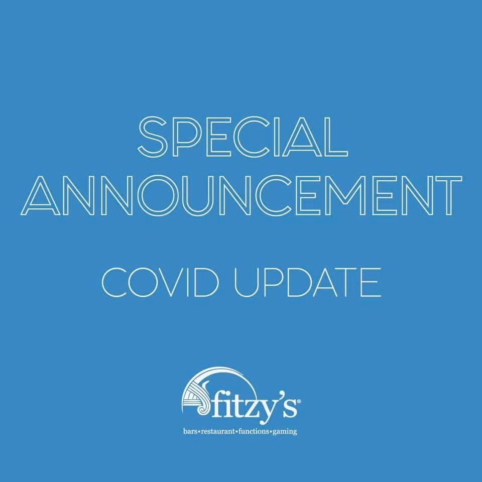 A blue background with white text that says special announcement covid update