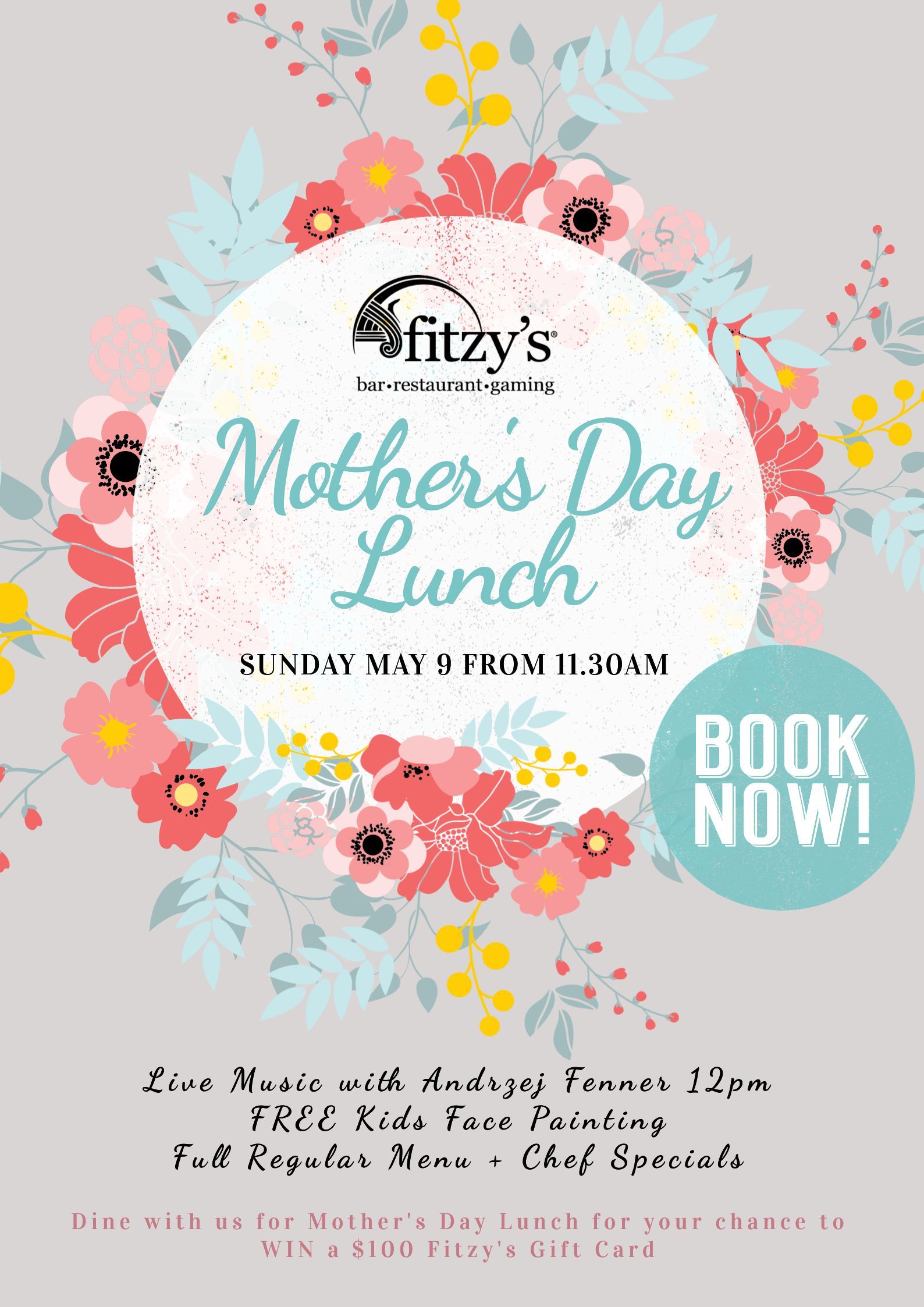 A poster for a mother 's day lunch at fitzy 's