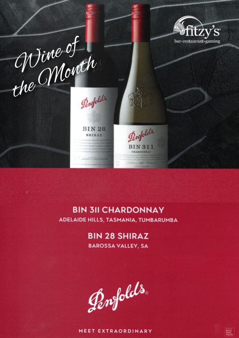 Two bottles of wine are on a poster that says wine of the month