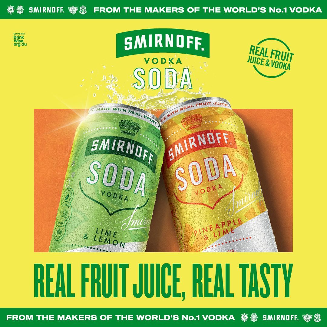 Two cans of smirnoff soda on a yellow background