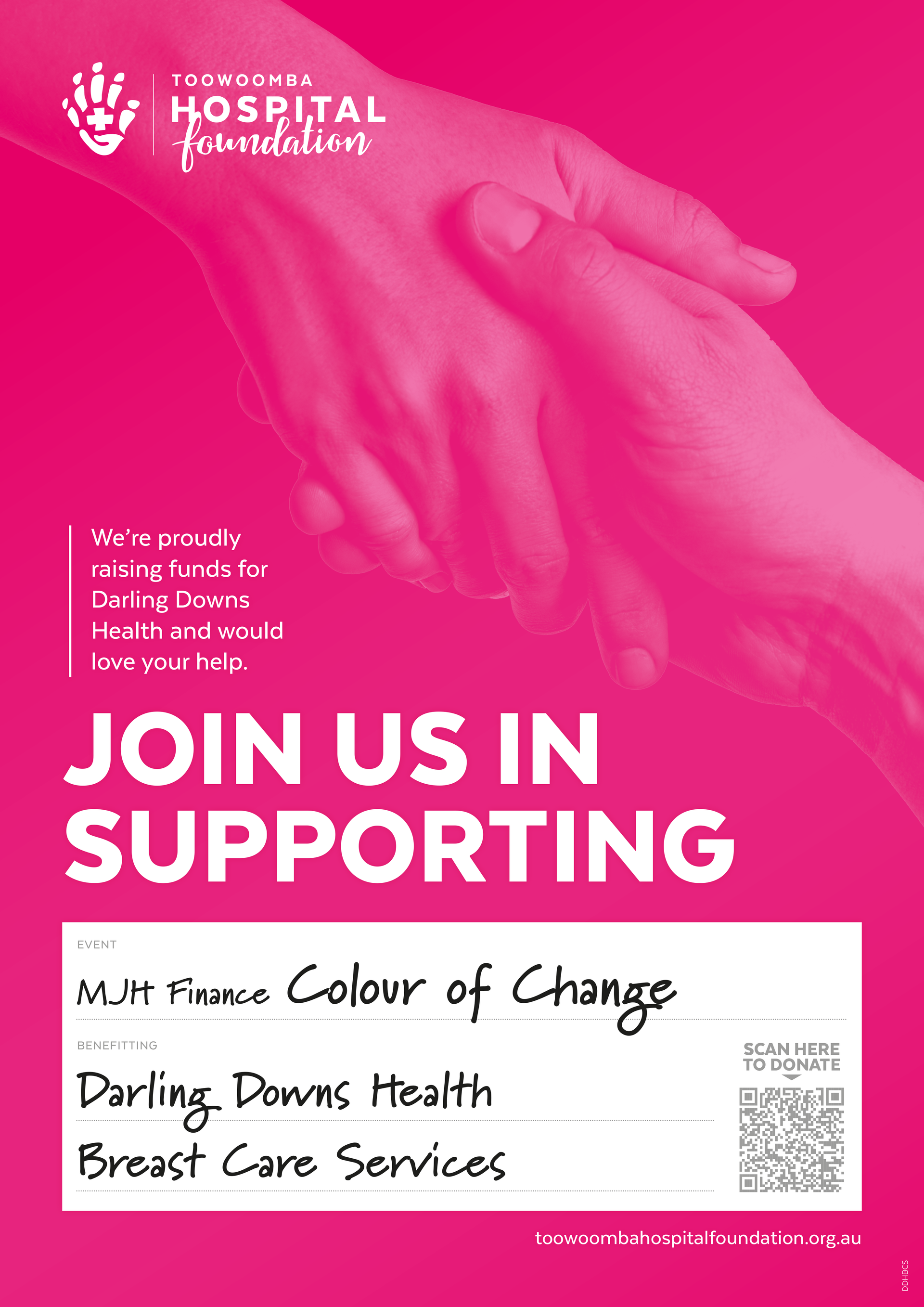 A pink poster that says join us in supporting