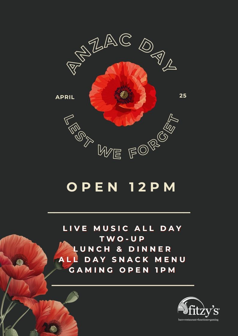 A poster for anzac day with a poppy on it