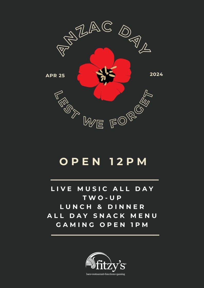 A poster for anzac day with a poppy on it