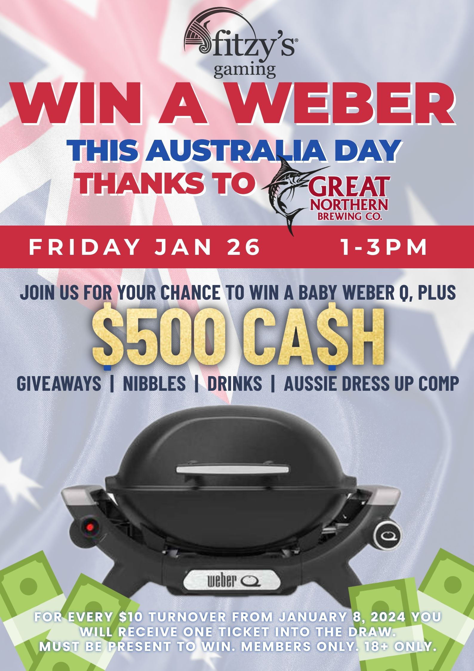 A poster that says win a weber this australia day thanks to great northern fish
