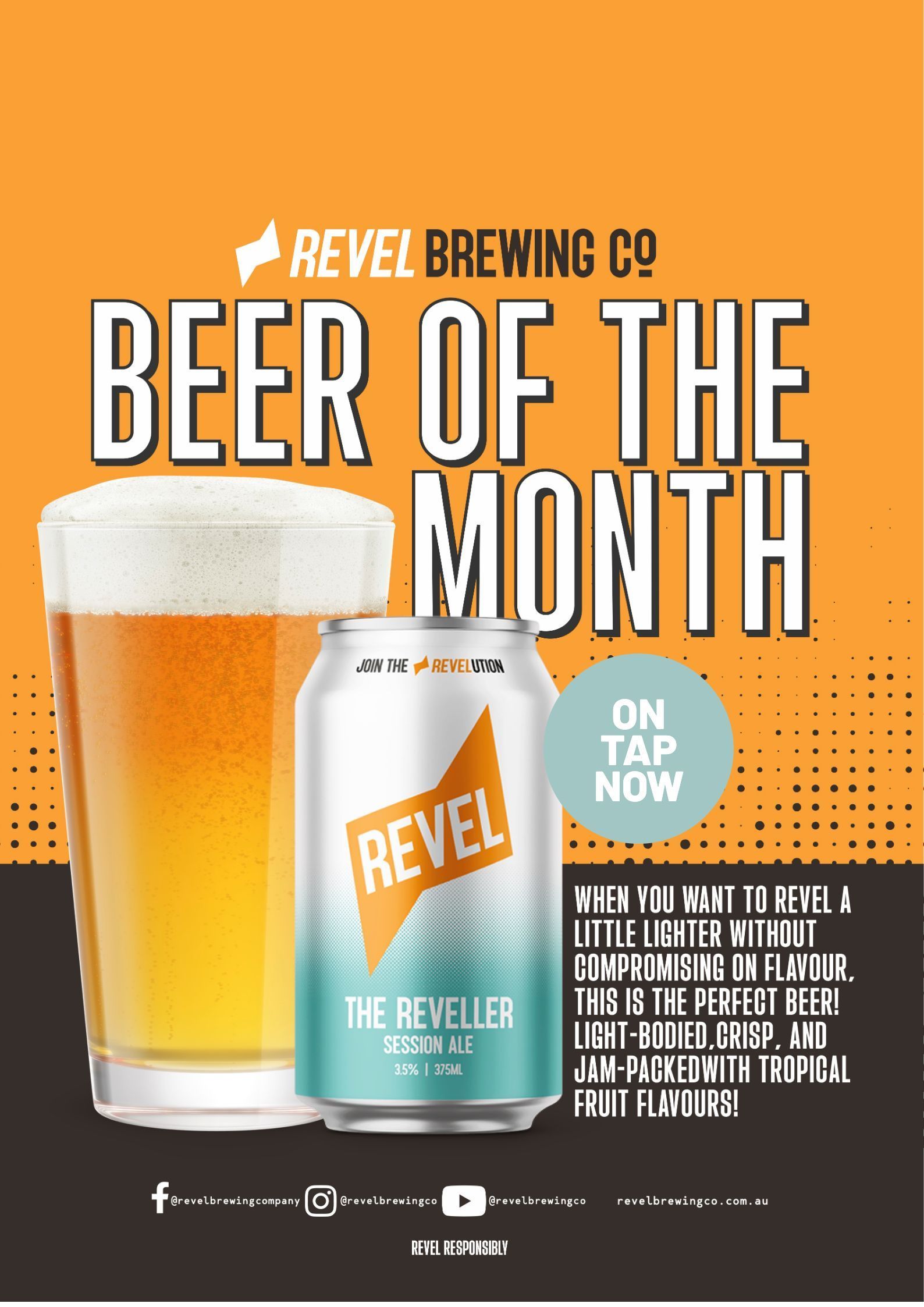 A poster for revel brewing co 's beer of the month