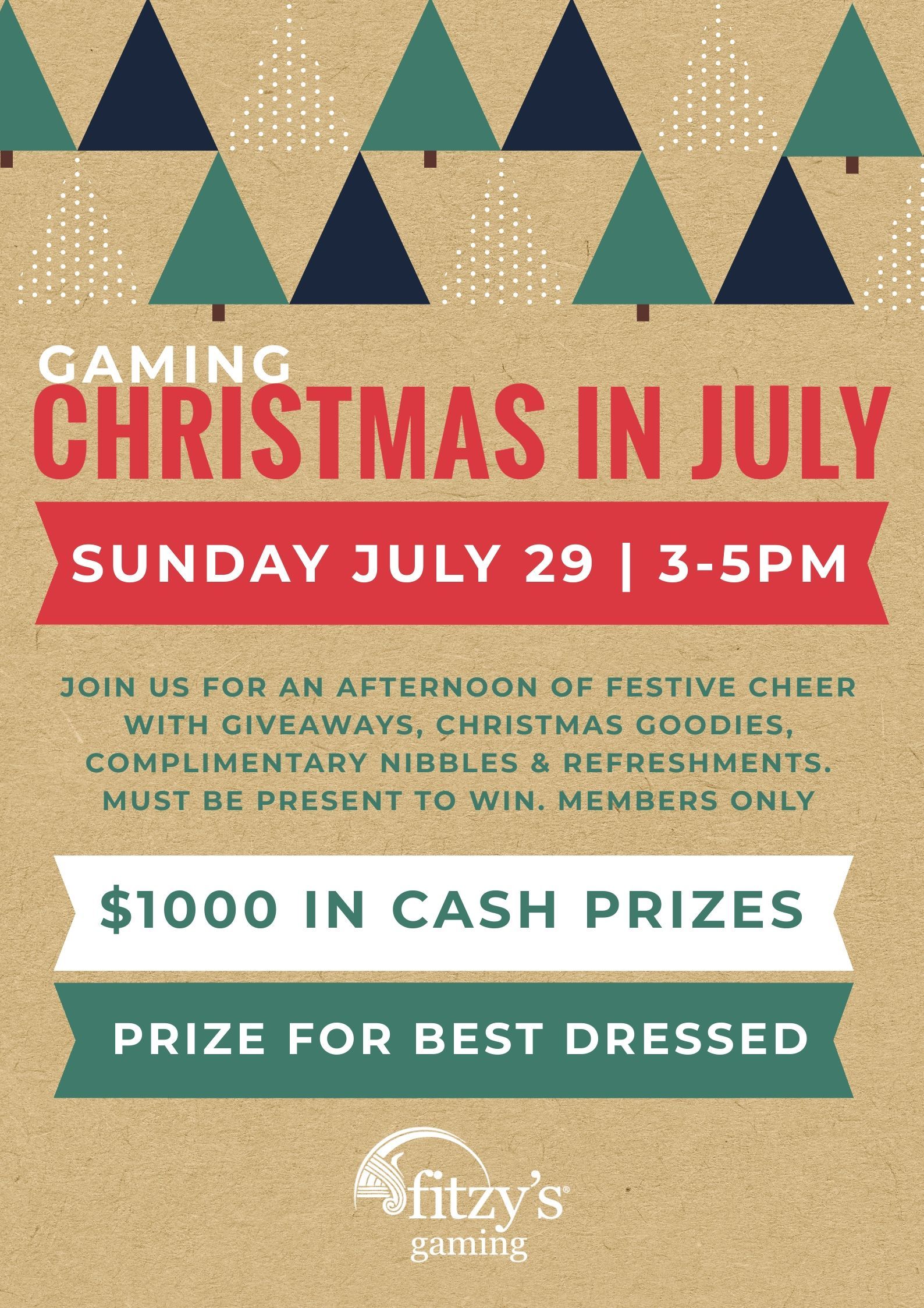 A poster for a gaming christmas in july event.