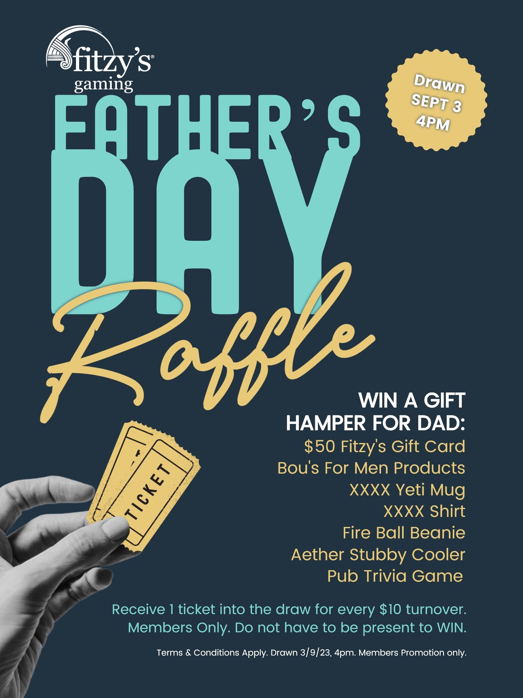 A poster for a father 's day raffle where you can win a gift hamper for dad
