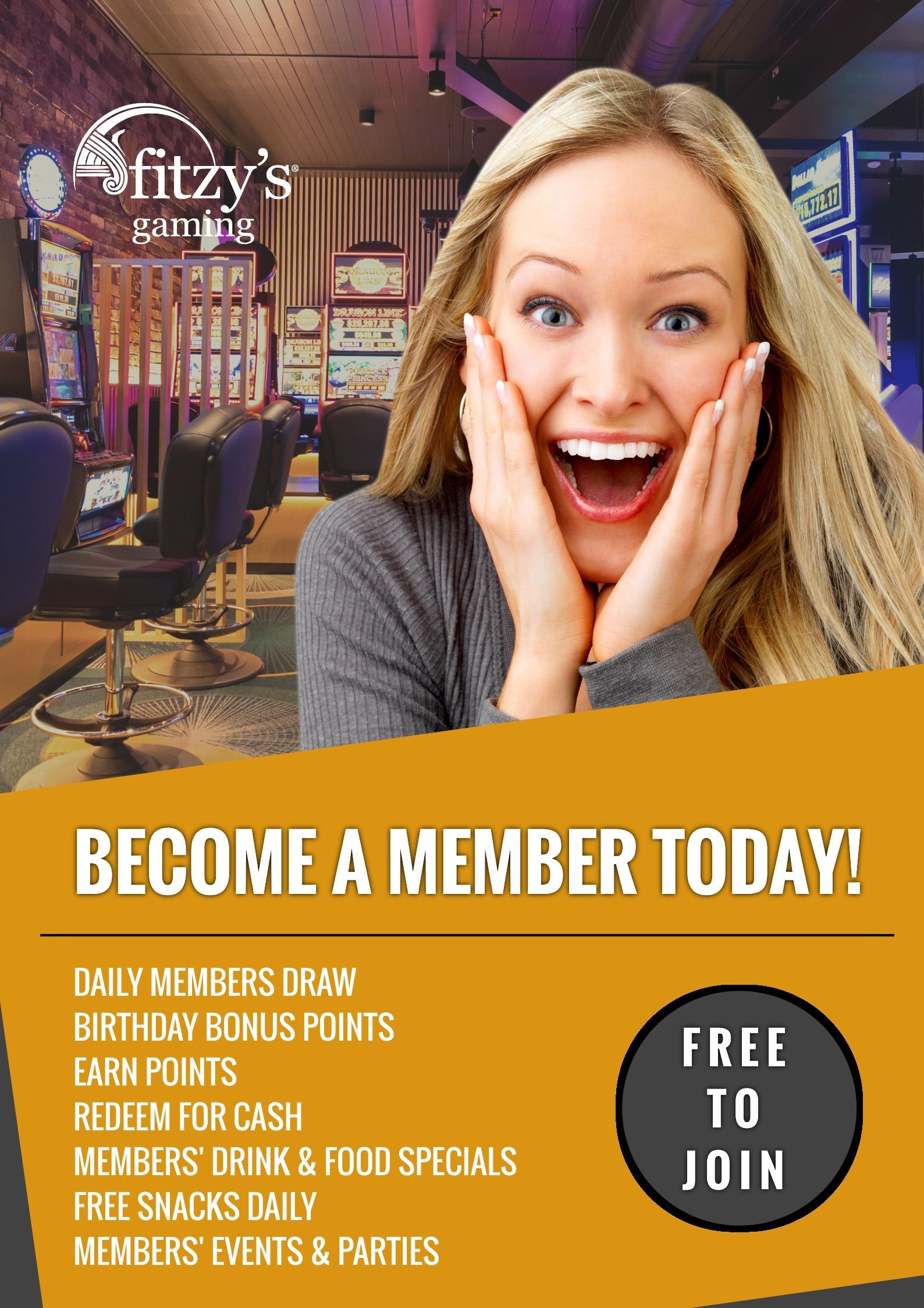 A woman is smiling in front of a sign that says become a member today
