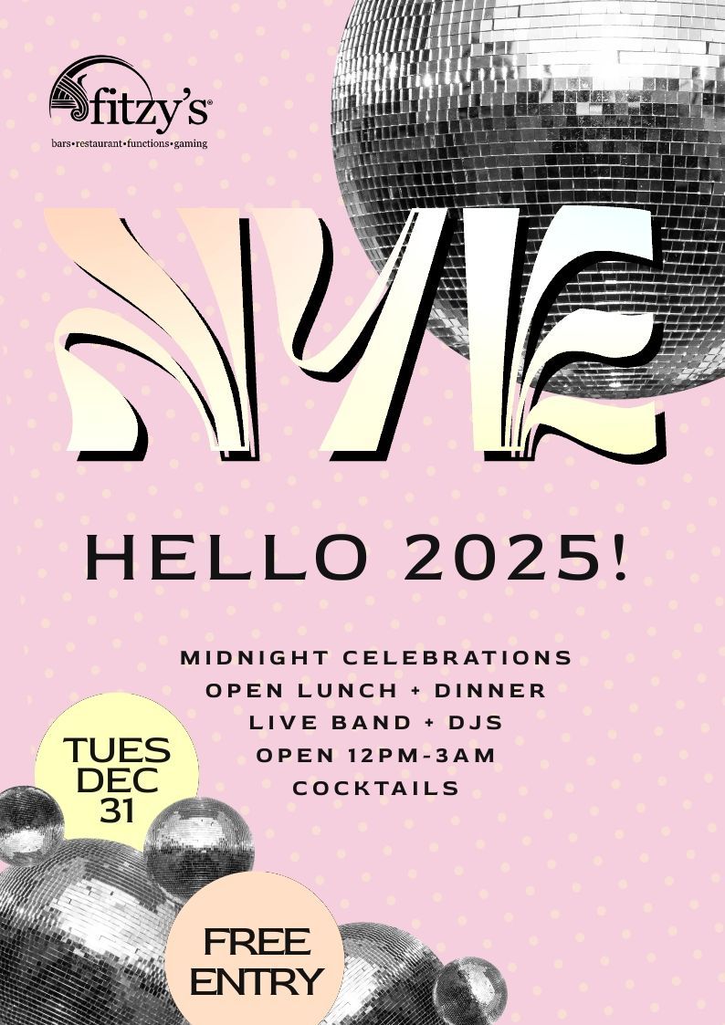 A poster for a new year 's eve party with a disco ball on it.