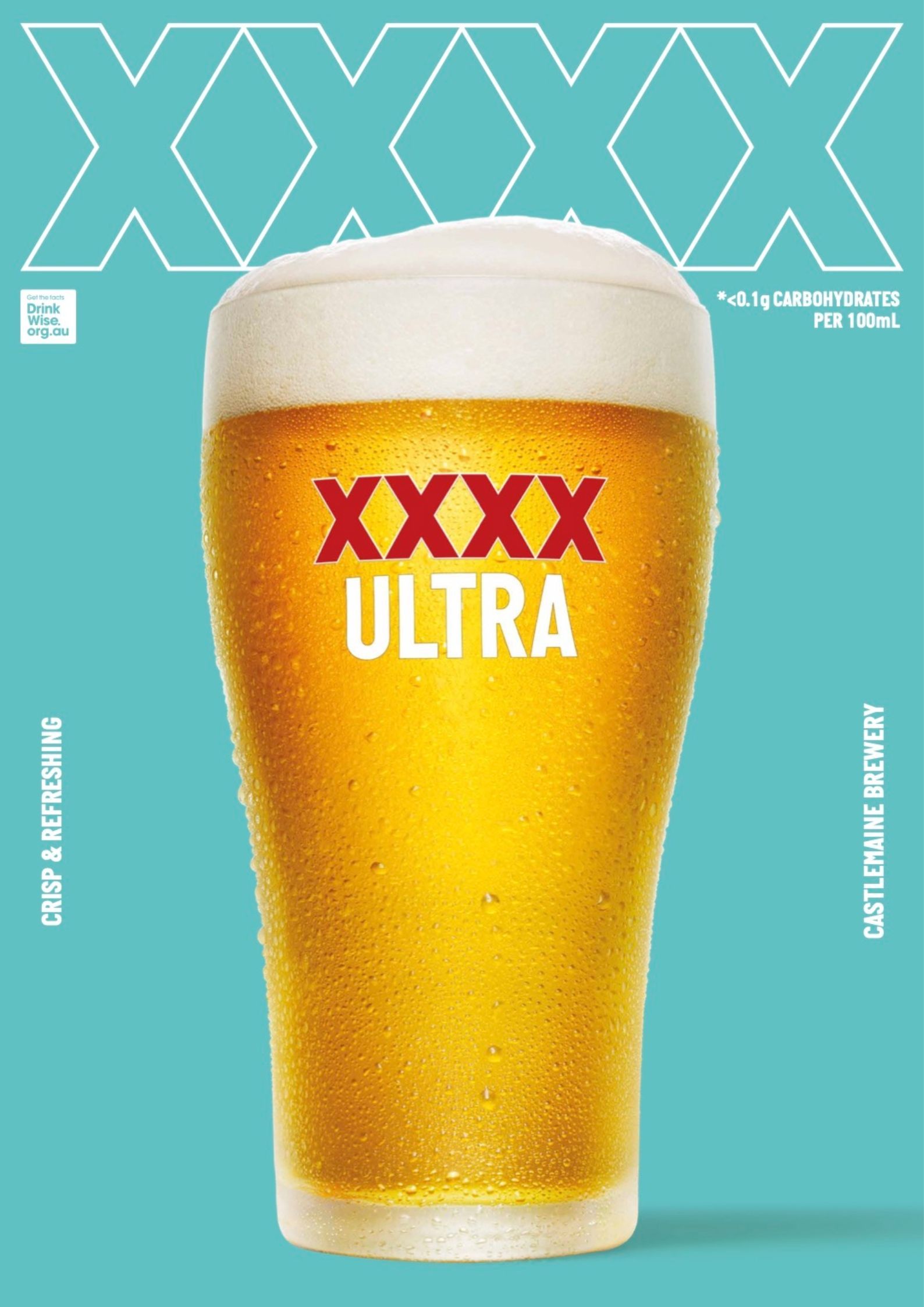 A glass of beer with xxx ultra written on it
