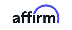 Affirm logo in black with a blue curved arc above the letters. | Orem's Garage