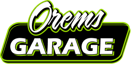 Orem's Garage logo in black, white, and neon green with stylized script and bold block lettering | Orem's Garage