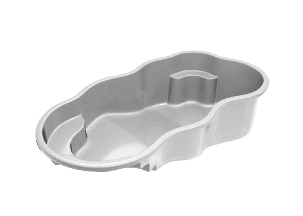 Gray plastic model of an irregularly shaped pool or tray with stepped sections