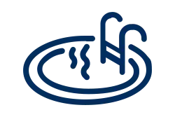 Blue icon of a steaming hot spring pool with ladder steps