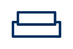 Blue outline icon of two stacked rectangular blocks, like a layered display or shelf.