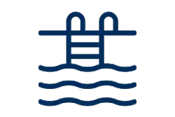 Blue pool ladder icon above wavy water lines
