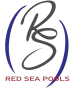 Red Sea Pools logo with stylized black and blue letters and red text on white background