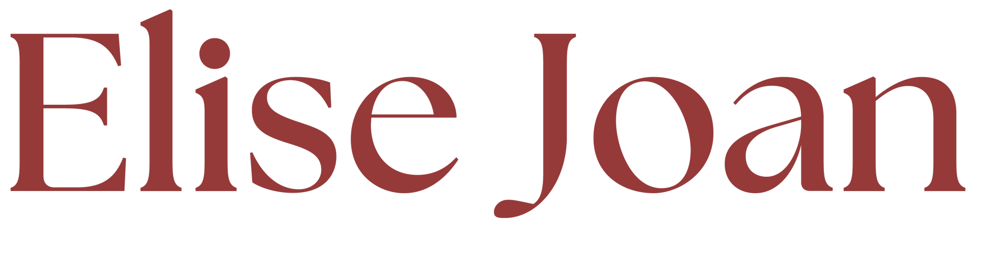 Maroon serif text reading “Elise Joan” on a white background