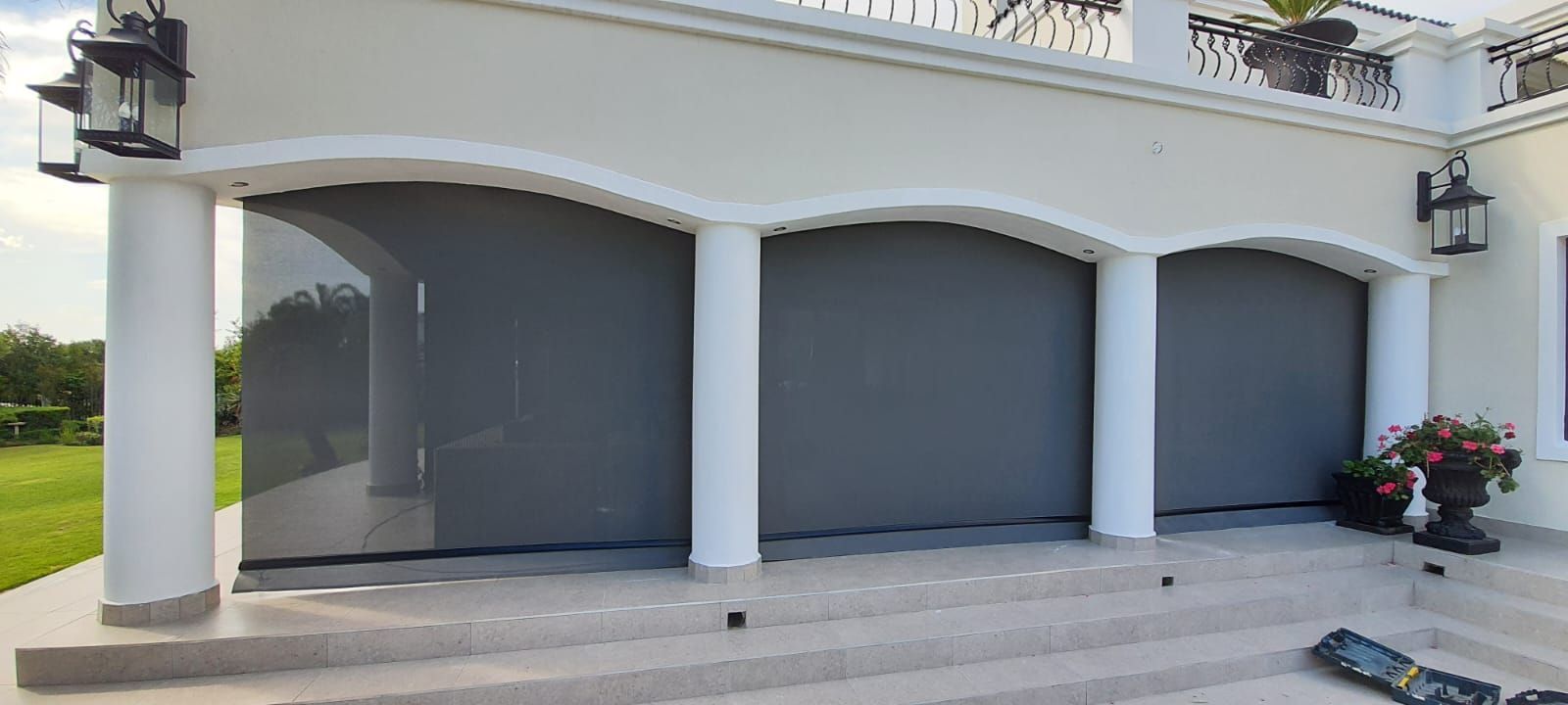 Modern outdoor roller blinds installed by SunShade in Bryanston, Johannesburg. 