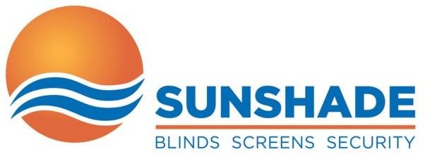 Logo for Sunshade featuring an orange sun over blue waves, with the text