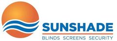 Logo for Sunshade featuring an orange sun over blue waves, with the text