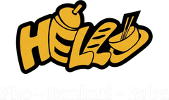 Yellow graffiti-style “HELLO” text with black outline and shadow on a white background