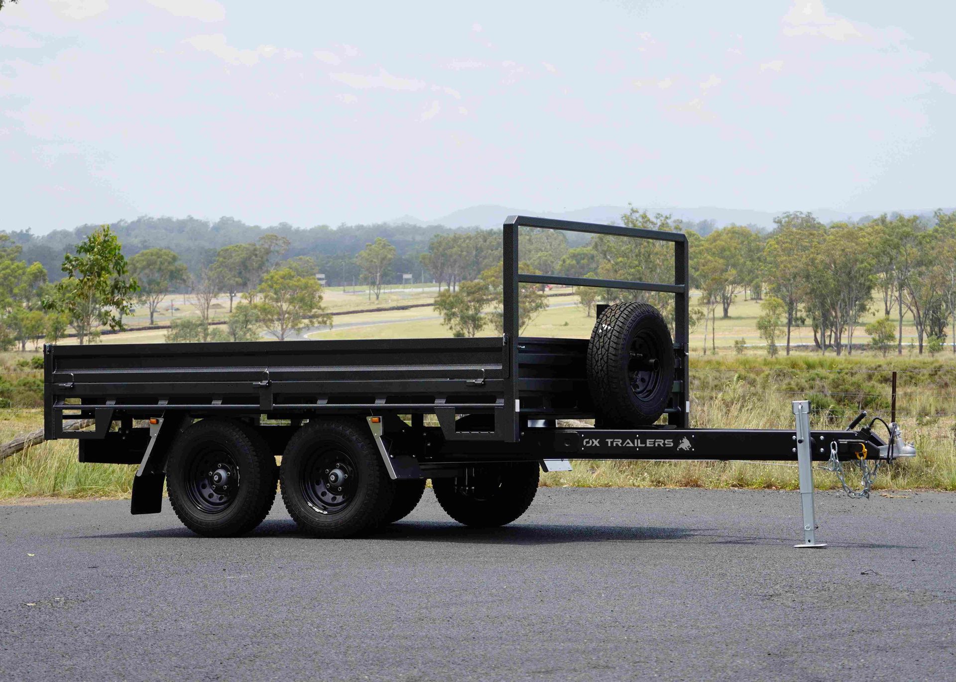 A standard 3.0m x 2.1m ox trailer trade series flat top trailer at farm.