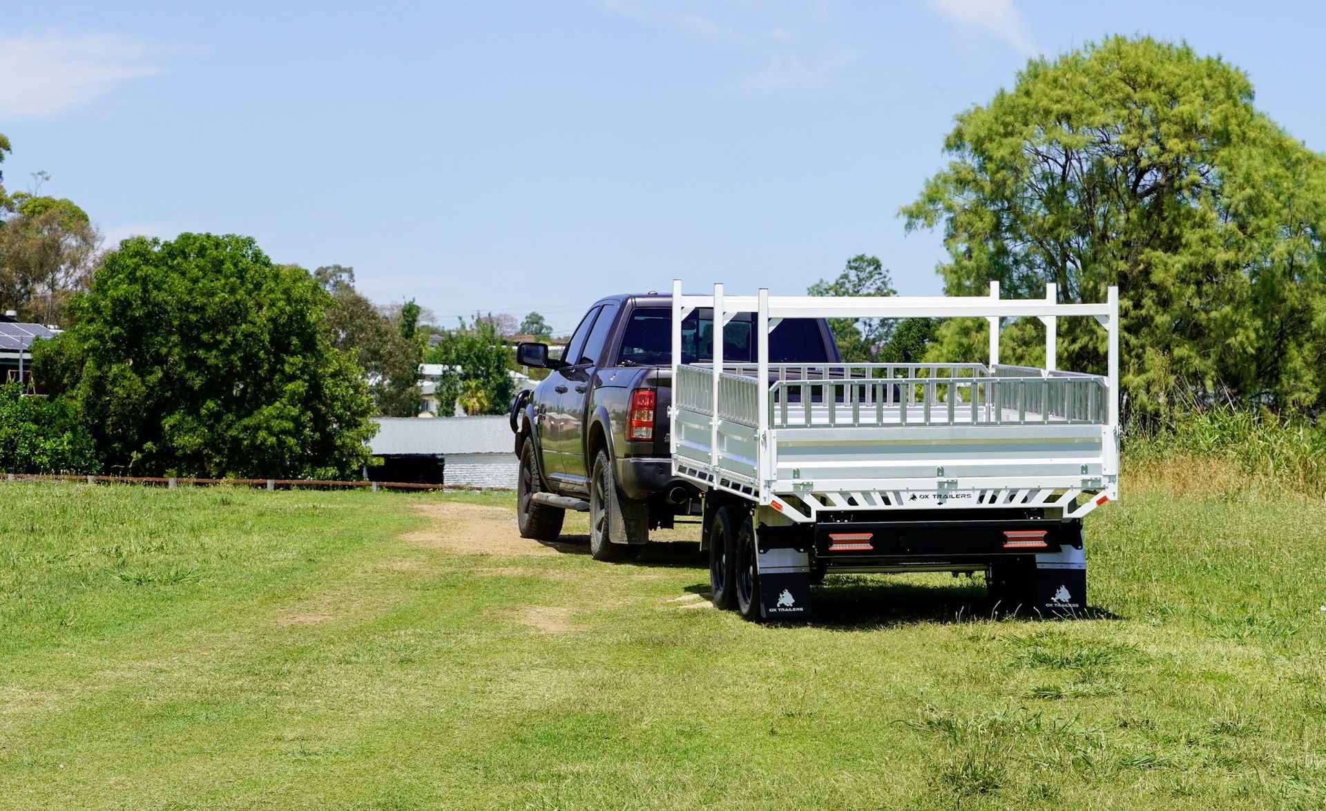 The side of a trade series flat top trailer, depicting the height.