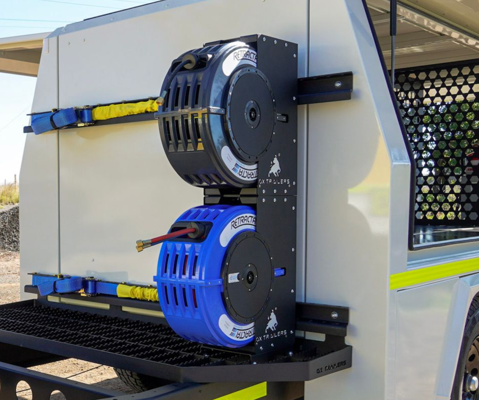 custom oil hose reels on drawbar of ox trailers service trailer 