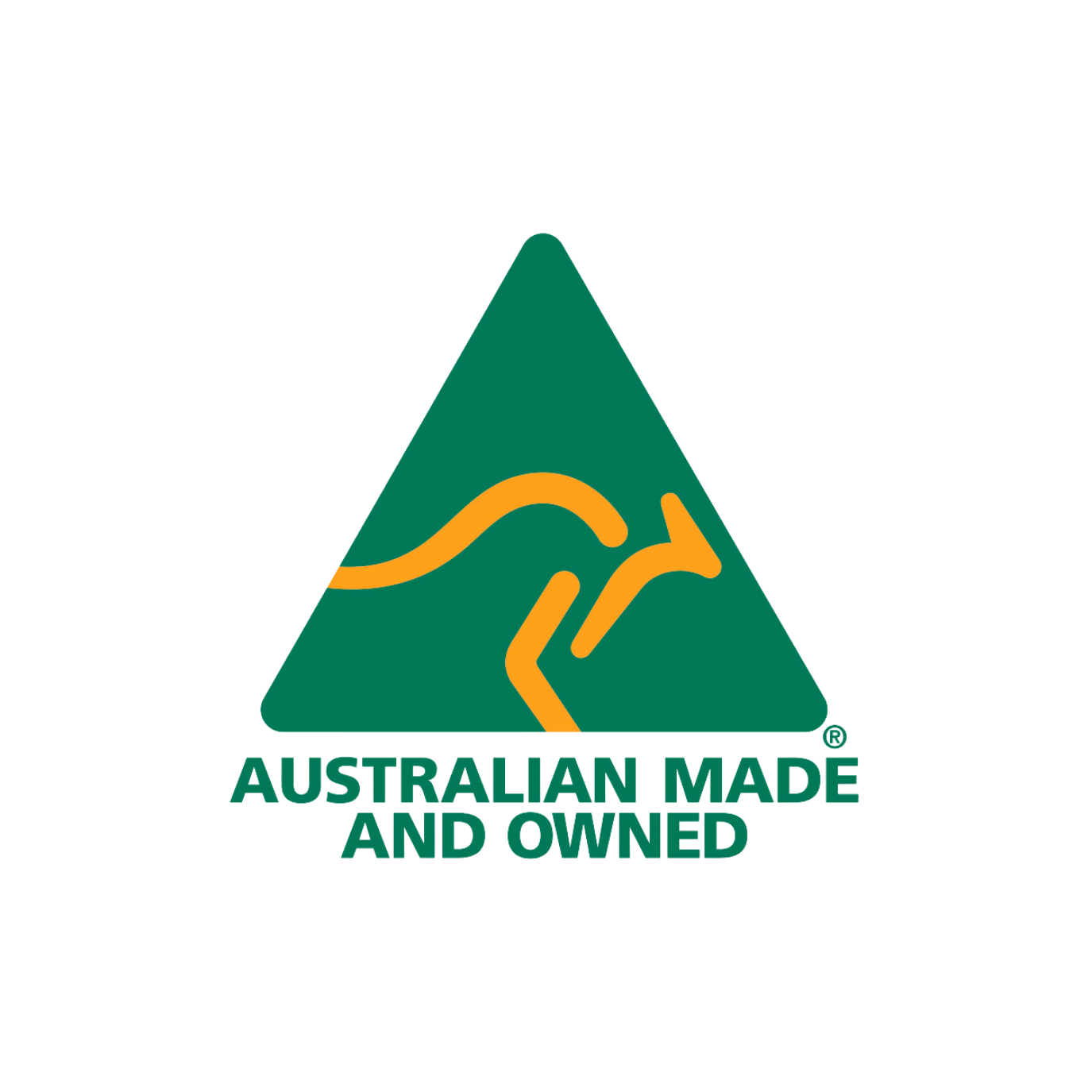 Ox Trailers Australian Made and Owned Certification Logo with a golden kangaroo in a green triangle