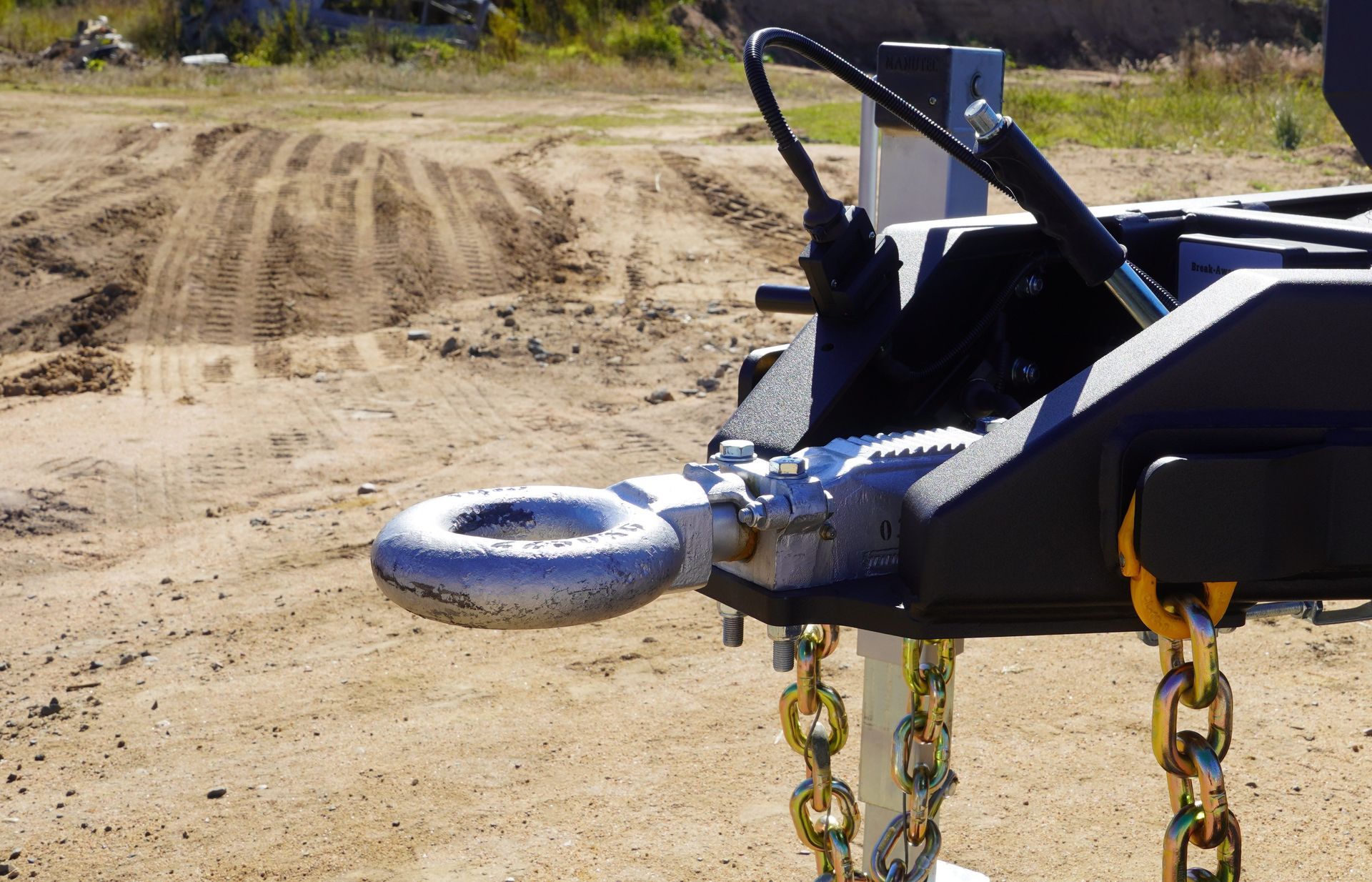 The 75mm Pintle hitch of a 4.5t ox plant trailer.