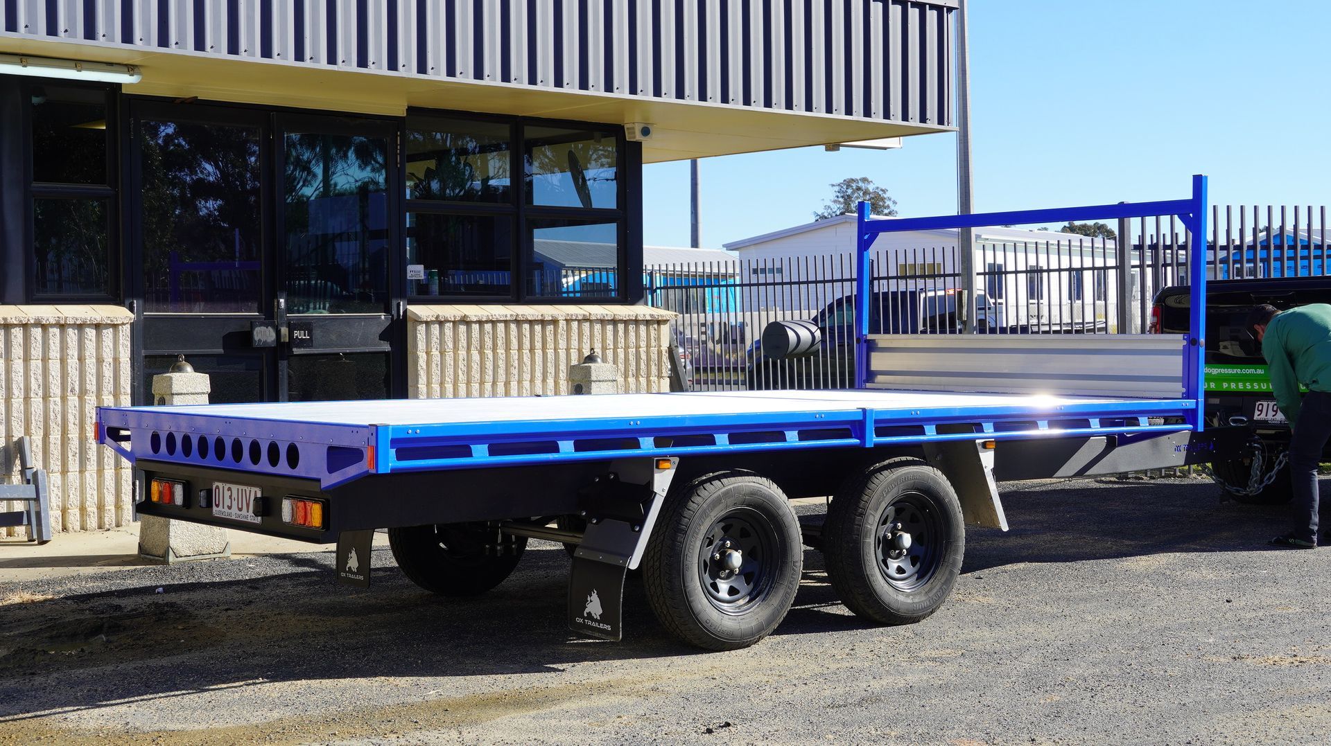 The flat deck of an ox trailer trade series flat top trailer