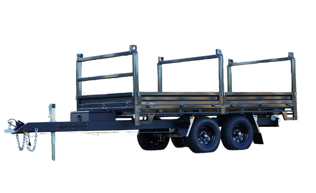 Render of gloss black tandem axle Flat Top Trailer.