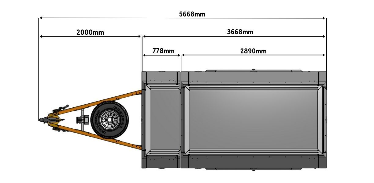 the length of the service trailer canopy and drawbar