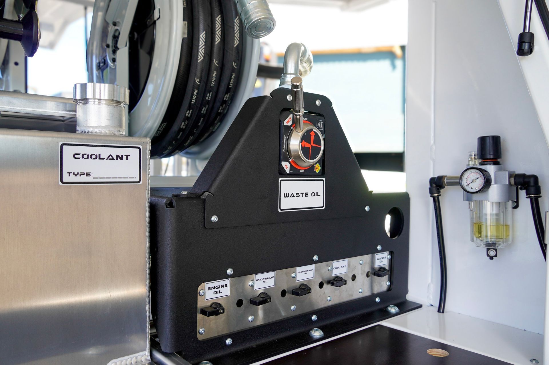 4-Way Evacuation Valve installed internally on durable australian made service trailer by ox trailers.