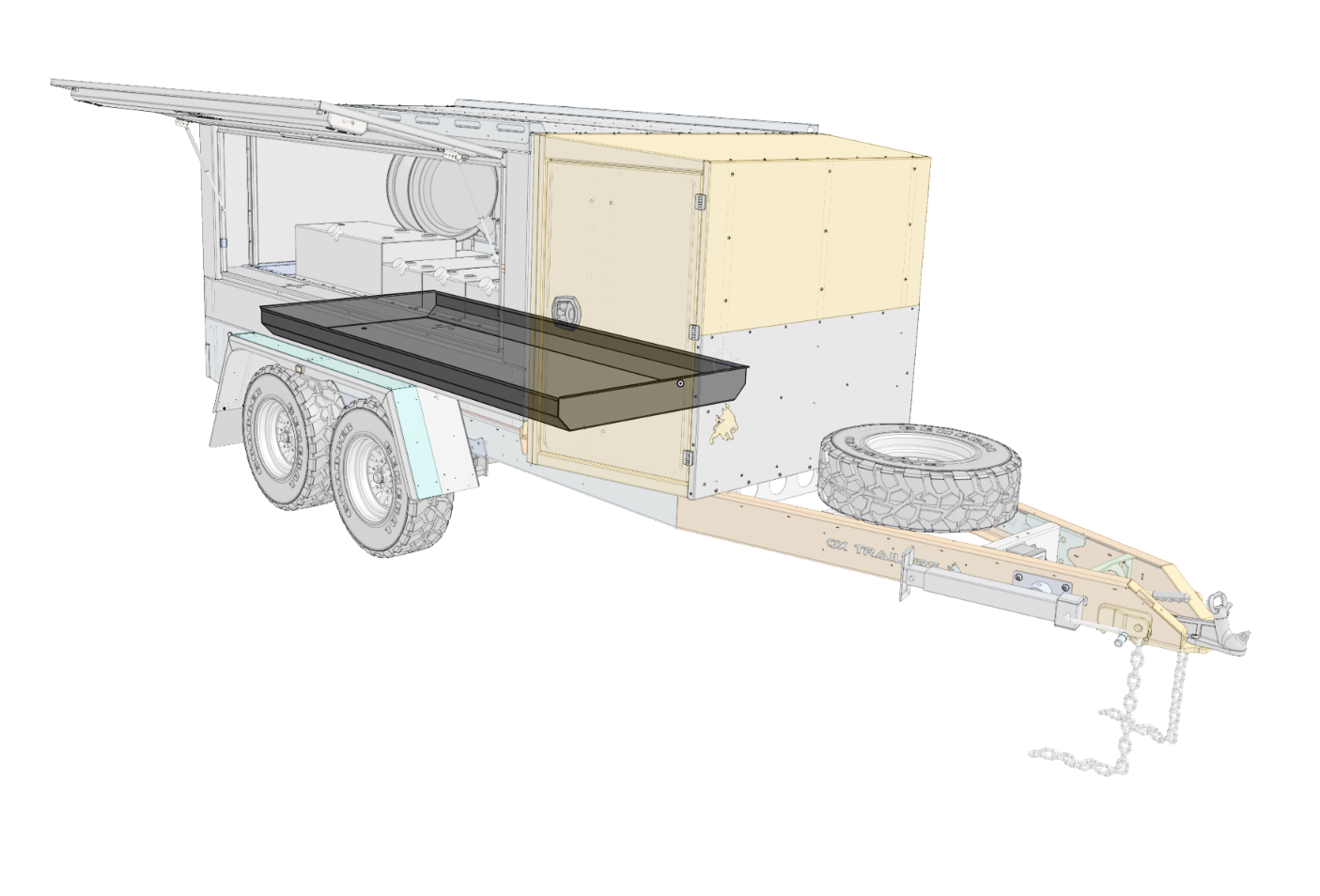 CAD drawing of integrated bund of ox trailers service trailer