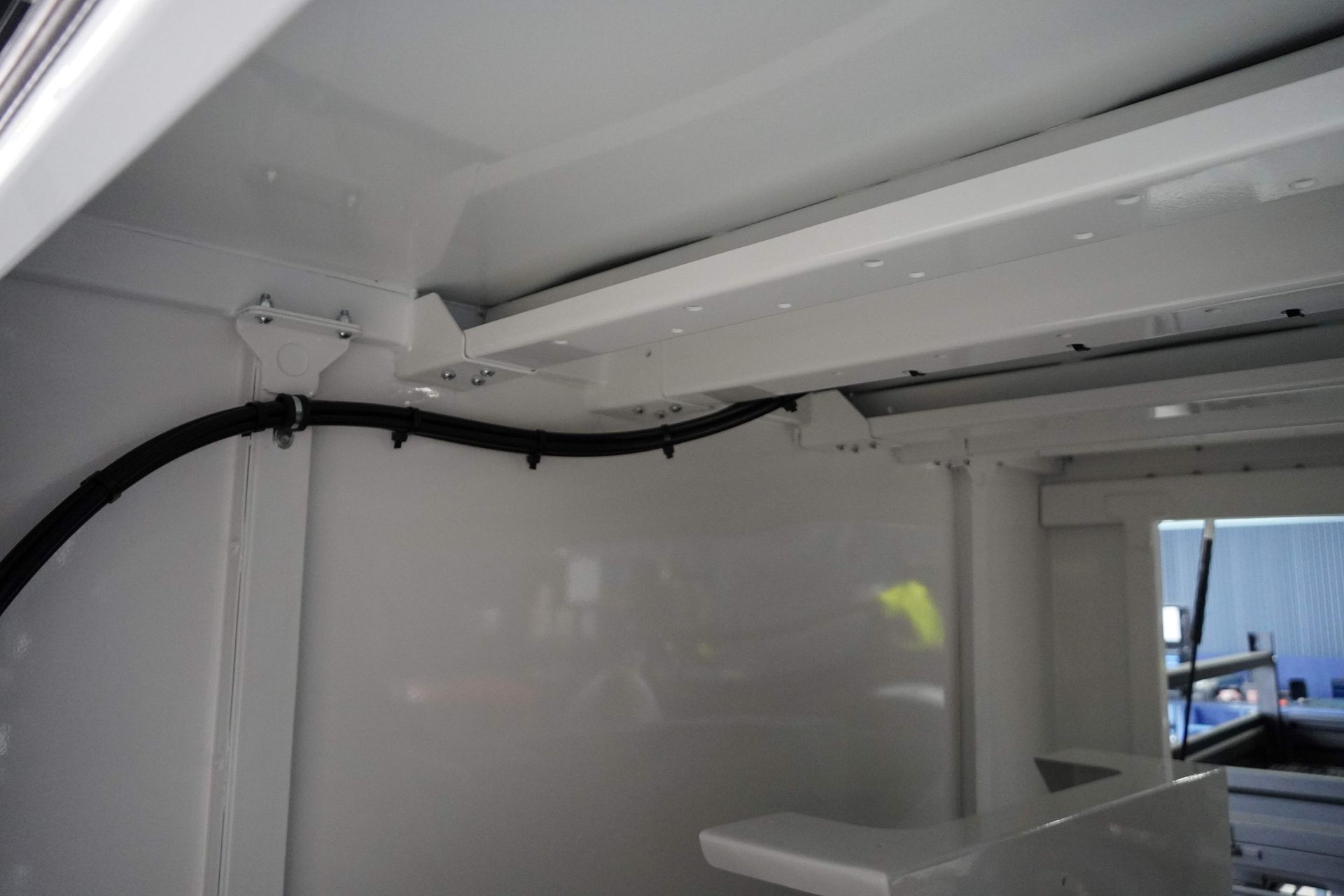heavy duty internal wall and roof of an ox trailers service trailer with bracing designed to withstand rough use.