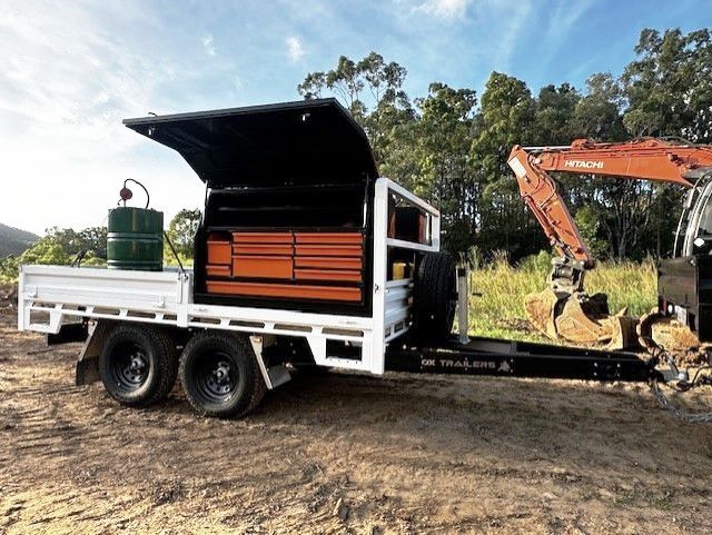 An Ox Trailer at the site of a heavy duty diesel repair. 