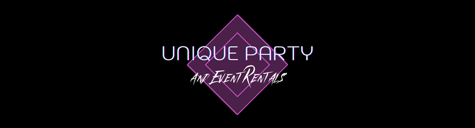 Purple diamond logo reading “Unique Party” on a black background.